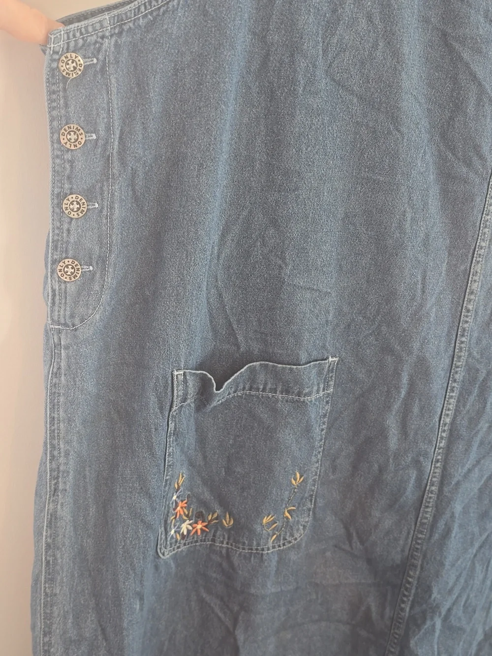 Vintage 90s Plus Size Denim Embroidery Floral Maxi Dress - Picture 4 of 8